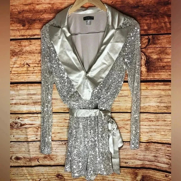 ❄️🪩Sequin Tuxedo Romper🪩❄️ - Picture 2 of 16